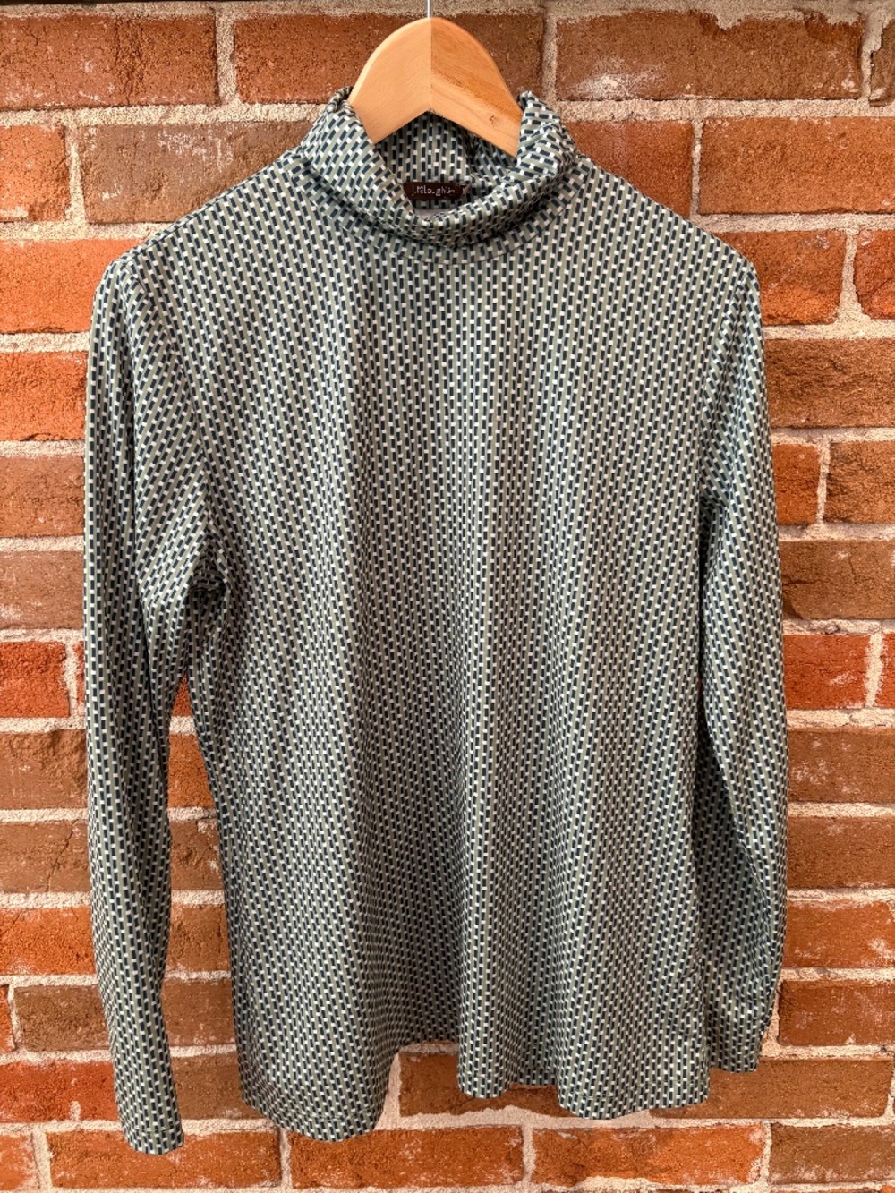 J McLaughlin Nora Long Sleeve Knit Turtleneck Olive / Navy Pattern Size M